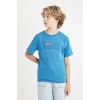 Defacto D2419 Mavi Erkek Çocuk Bisiklet Yaka Sırt Baskılı Kısa Kollu Tişört