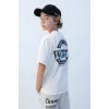 Defacto C3902 Ekru Erkek Çocuk Oversize Geniş Kalıp Bisiklet Yaka Baskılı Kısa Kollu Tişört