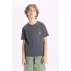 Defacto C1918 Gri Erkek Çocuk Bisiklet Yaka Yıkamalı Soluk Efektli Kısa Kollu Tişört