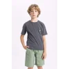 Defacto C1918 Gri Erkek Çocuk Bisiklet Yaka Yıkamalı Soluk Efektli Kısa Kollu Tişört
