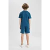 Defacto B9989 Mavi Erkek Çocuk 2li Takım Baskılı Kısa Kollu Tişört Şort