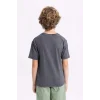 Defacto C1918 Gri Erkek Çocuk Bisiklet Yaka Yıkamalı Soluk Efektli Kısa Kollu Tişört