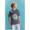 Defacto C6255 Antrasit Erkek Çocuk Bisiklet Yaka Renk Şekil Değiştiren Basklı Kısa Kollu Tişört
