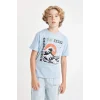 Defacto D2421 Mavi Erkek Çocuk Bisiklet Yaka Baskılı Kısa Kollu Tişört