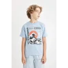 Defacto D2421 Mavi Erkek Çocuk Bisiklet Yaka Baskılı Kısa Kollu Tişört