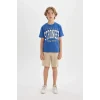 Defacto C2182 Mavi Erkek Çocuk 2li Takım Baskılı Kısa Kollu Tişört Şort