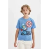 Defacto C3105 Mavi Erkek Çocuk Marvel Avengers Bisiklet Yaka Kısa Kollu Tişört