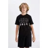 Defacto D2101 Siyah Erkek Çocuk Star Wars Bisiklet Yaka Kısa Kollu Tişört