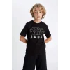 Defacto D2101 Siyah Erkek Çocuk Star Wars Bisiklet Yaka Kısa Kollu Tişört