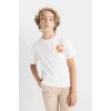 Defacto D2418 Beyaz Erkek Çocuk Bisiklet Yaka Baskılı Kısa Kollu Tişört
