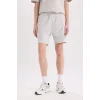 Defacto B8674 Gri Slim Fit Dar Kesim Dar Paça Basic Düz Şort