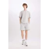 Defacto B8674 Gri Slim Fit Dar Kesim Dar Paça Basic Düz Şort