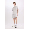 Defacto B8674 Gri Slim Fit Dar Kesim Dar Paça Basic Düz Şort