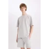 Defacto B8674 Gri Slim Fit Dar Kesim Dar Paça Basic Düz Şort