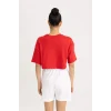 Defacto B9975 Kırmızı DeFactoFit NBA Wordmark Oversize Geniş Kalıp Bisiklet Yaka Kısa Kollu Crop Tişört