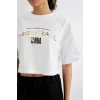 Defacto B9974 Beyaz DeFactoFit NBA Wordmark Oversize Geniş Kalıp Bisiklet Yaka Kısa Kollu Tişört