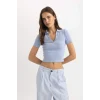 Defacto C4076 Mavi Slim Fit Dar Kesim Fitilli Kaşkorse Kısa Kollu Polo Tişört