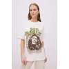 Defacto C5039 Beyaz Unisex Bob Marley One Love Oversize Geniş Kalıp Bisiklet Yaka Kısa Kollu Tişört