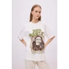 Defacto C5039 Beyaz Unisex Bob Marley One Love Oversize Geniş Kalıp Bisiklet Yaka Kısa Kollu Tişört