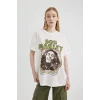 Defacto C5039 Beyaz Unisex Bob Marley One Love Oversize Geniş Kalıp Bisiklet Yaka Kısa Kollu Tişört