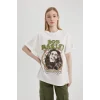 Defacto C5039 Beyaz Unisex Bob Marley One Love Oversize Geniş Kalıp Bisiklet Yaka Kısa Kollu Tişört