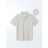LCW Vision Bej Polo Yaka Kısa Kollu Erkek Dokulu Tişört