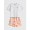 LCW Kids Beyaz Bisiklet Yaka Çiçekli Kız Çocuk Tişört ve Şort