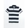 LCWAIKIKI Classic Lacivert Polo Yaka Kısa Kollu Çizgili Pike Erkek Tişört