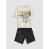 LCW Kids Bej Dinozor Baskılı Erkek Çocuk Tişört ve Şort 2li