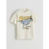 LCW Kids Bej Dinozor Baskılı Erkek Çocuk Tişört ve Şort 2li