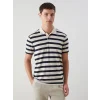LCWAIKIKI Classic Bej Polo Yaka Kısa Kollu Çizgili Erkek Tişört