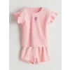 LCW baby Pembe Bisiklet Yaka Kız Bebek Şortlu Pijama Takımı
