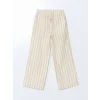 LCW Kids Bej Beli Lastikli Çizgili Kız Çocuk Pantolon