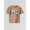 LCW Kids Kahverengi Dinozor Baskılı Erkek Çocuk Tişört ve Şort 2li