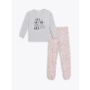 LCW DREAM Pembe Bisiklet Yaka Baskılı Uzun Kollu Kadın Pijama Takımı