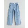 LCW Kids Indigo Wideleg Kız Çocuk Kargo Jean Pantolon