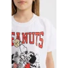 Defacto C2627 Beyaz Kız Çocuk Snoopy Bisiklet Yaka Kısa Kollu Tişört