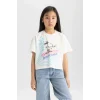 Defacto C4840 Ekru Kız Çocuk Snoopy Bisiklet Yaka Kısa Kollu Tişört