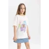Defacto C0146 Ekru Kız Çocuk Scooby Doo Oversize Geniş Kalıp Bisiklet Yaka Kısa Kollu Tişört