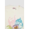 Defacto C0146 Ekru Kız Çocuk Scooby Doo Oversize Geniş Kalıp Bisiklet Yaka Kısa Kollu Tişört