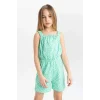 Defacto B4814 Yeşil Kız Çocuk Desenli Askılı Kısa Tulum
