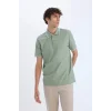 Defacto D7932 Haki Regular Fit Kısa Kollu Waffle Polo Tişört