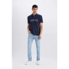 Defacto D7667 Lacivert Regular Fit Baskılı Nakışlı Kısa Kollu Polo Tişört