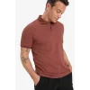 Defacto T5259 Kahve Slim Fit Dar Kesim Kısa Kollu Dokulu Basic Düz Polo Tişört
