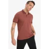 Defacto T5259 Kahve Slim Fit Dar Kesim Kısa Kollu Dokulu Basic Düz Polo Tişört