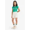 Defacto E4756 Yeşil Kız Çocuk 2li Takım Fitilli Kaşkorse Baskılı Kısa Kollu Tişört Beli Lastikli Şort