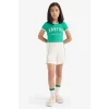Defacto E4756 Yeşil Kız Çocuk 2li Takım Fitilli Kaşkorse Baskılı Kısa Kollu Tişört Beli Lastikli Şort
