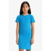 Defacto C4644 Mavi Kız Çocuk Bisiklet Yaka Fitilli Kaşkorse Kısa Kollu Elbise