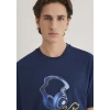 Mavi 0612484-89353 Müzik Baskılı Lacivert Tişört
