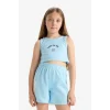 Defacto E4758 Turkuaz Kız Çocuk 2li Takım Baskılı Kolsuz Tişört Şort